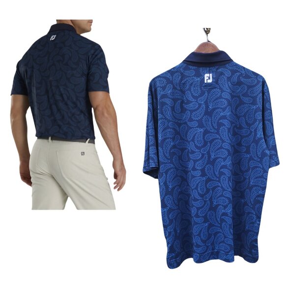 FOOTJOY Men's Blue Paisley Print Performance Golf Polo, Size Large - Picture 3 of 9